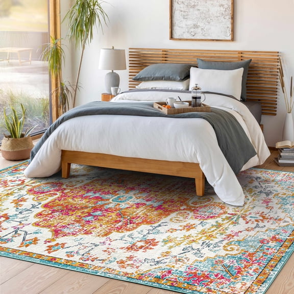 Hauteloom Hosking Living Room, Bedroom Area Rug - Updated Traditional - Orange, Purple, Beige - 5'3" x 7'3"