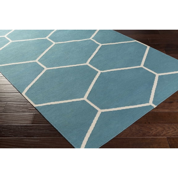 Hauteloom Hoskins Living Room, Bedroom Area Rug - Transitional - Denim, Off White - 5' x 7'6"