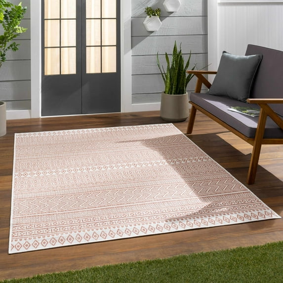 Hauteloom Howie Living Room, Bedroom Patio Outdoor Area Rug - Bohemian, Transitional - Bone, Clay, Medium Brown - 5'3" x 7'7"