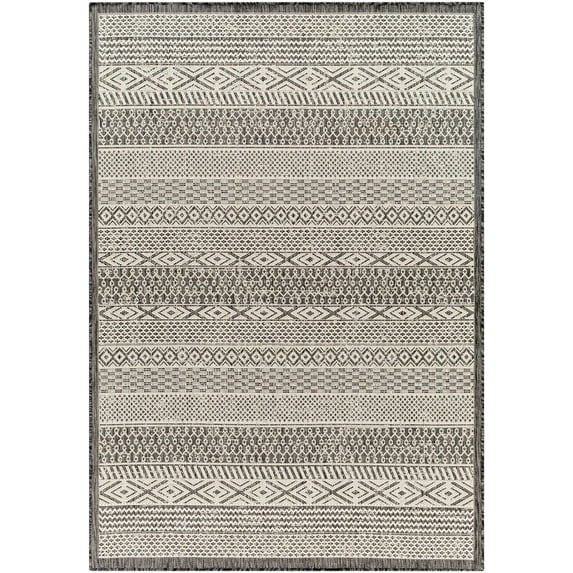 Hauteloom Humla Living Room, Bedroom Patio Outdoor Area Rug - Contemporary - Black White, Bone, Dark Gray - 2' x 2'11"