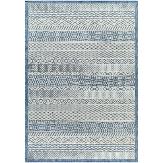 Hauteloom Humla Living Room, Bedroom Patio Outdoor Area Rug - Contemporary - Arctic Stone, Royal Denim, Steel - 7'10" x 10'