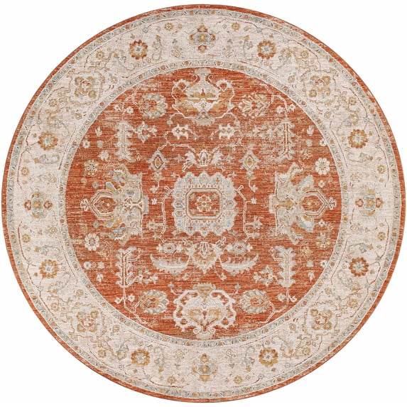 Hauteloom Ibstock Living Room, Bedroom Area Rug - Traditional - Rust, Mustard, Olive - 7'10" Round