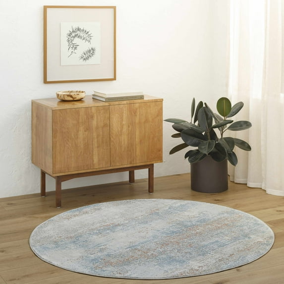 Hauteloom Idoya Living Room, Bedroom Area Rug - Gray, Beige - 7'10"-Round