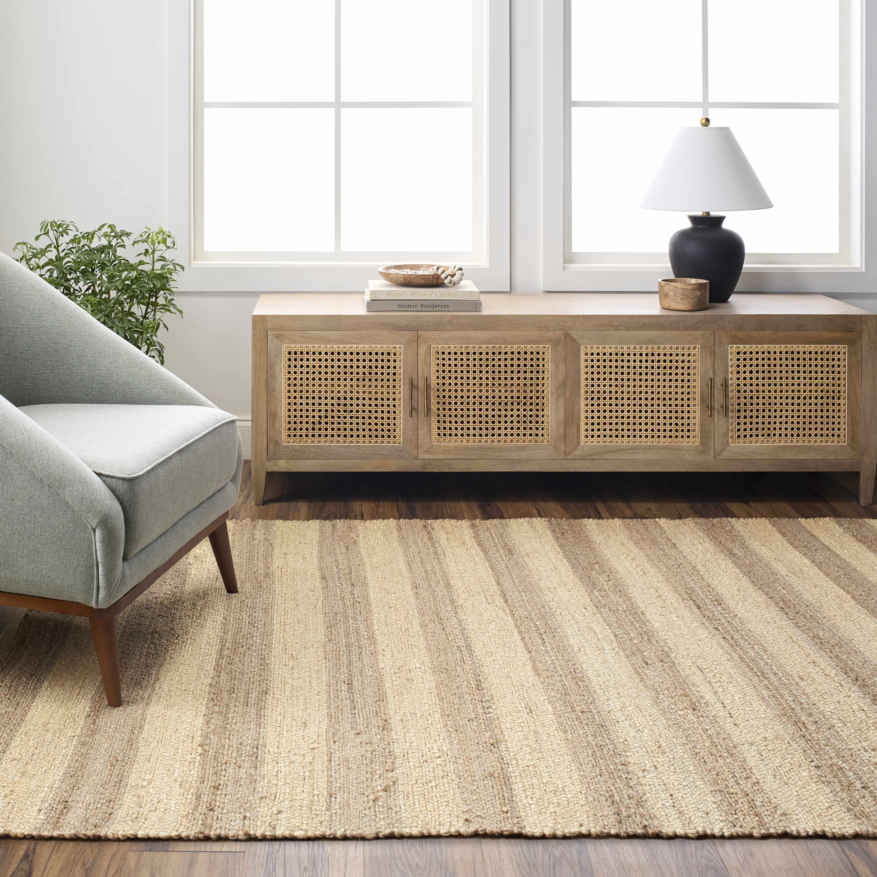 Hauteloom Ilkay Jute Living Room, Bedroom Area Rug - Farmhouse - Light Beige - 9' x 12'