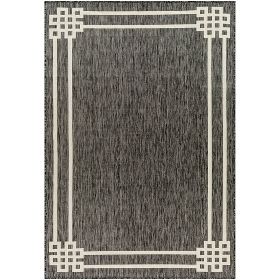 Hauteloom Ilori Living Room, Bedroom Patio Outdoor Area Rug - Contemporary - Black White, Bone, Dark Gray - 18" Sample