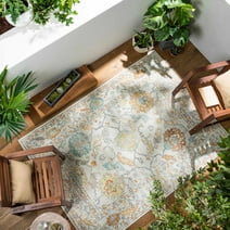 Hauteloom Inala Living Room, Bedroom Patio Outdoor Area Rug - Traditional - Ivory, Gray, Brown - 5'3" x 7'3"