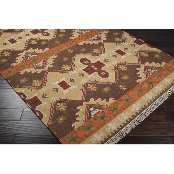 Hauteloom Inavale Wool Living Room, Bedroom Area Rug - Southwestern - Medium Brown, Peach, Mustard - 8' x 11'