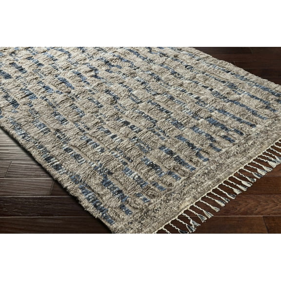 Hauteloom Ingham Wool Living Room, Bedroom Area Rug - Bohemian, Transitional - High Pile - Blue, Charcoal, Cream - 2' x 3'