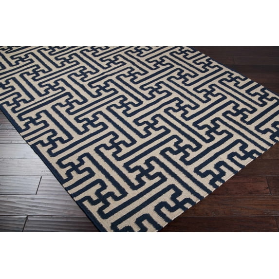 Hauteloom Inveraray Wool Hallway, Kitchen Runner Rug - Transitional - Navy, Tan - 2'6" x 8'