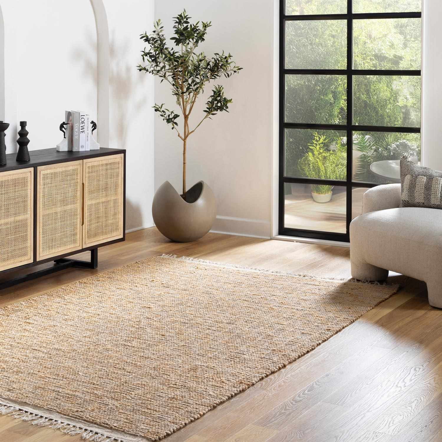 Handmade Light Brown and Beige Jute Rectangle Area Rug 5' x 7'