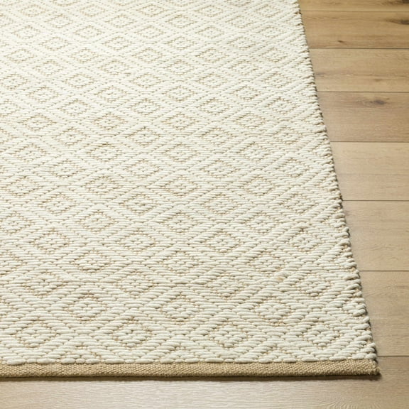 Hauteloom Irela Boho Hand Woven Natural Fiber Wool and Jute Blend Soft Area Rug - Farmhouse Geometric Diamond Carpet - Cream, Beige, Ivory - 27" x 45"
