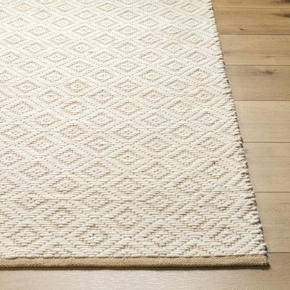 Hauteloom Irela Boho Hand Woven Natural Fiber Wool and Jute Blend Soft Area Rug - Farmhouse Geometric Diamond Carpet - Cream, Beige, Ivory - 6' x 9'