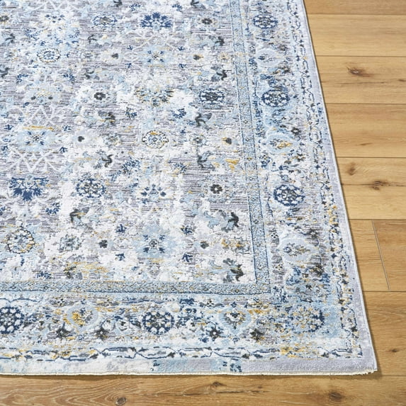 Hauteloom Irida Living Room, Bedroom Area Rug - Traditional - Light Gray, Royal Denim, Neutral - 18" x 18" Sample
