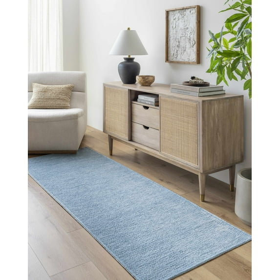 Hauteloom Isako Kitchen, Entryway, Hallway Solid Runner Rug - Machine Washable - Performance Rug, Carpet - Blue - 2'7" x 10'