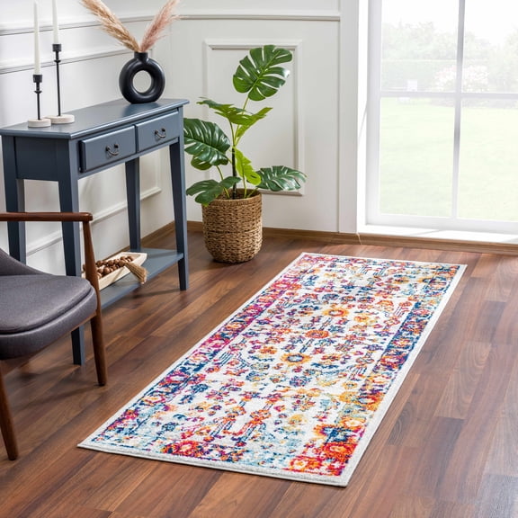 Hauteloom Istanbul Collection Bohemian, Boho Runner Rug for Living Room Bedroom - Traditional Oriental Style - Vintage Distressed - Orange, Red, Blue, Colorful - 2'7" x 7'3"