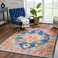 thumbnail image 1 of Hauteloom Istanbul Collection Medallion Area Rug for Living Room Bedroom - Traditional Oriental Style - Vintage Distressed - Blue, Orange, Red - 5'3" x 7'3", 1 of 14