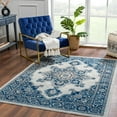 thumbnail image 1 of Hauteloom Istanbul Collection Medallion Large Area Rug for Living Room Bedroom - Traditional Oriental Style - Vintage Distressed - Blue, Beige, Grey - 9' x 12', 1 of 14