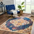 thumbnail image 1 of Hauteloom Istanbul Collection Medallion Large Area Rug for Living Room Bedroom - Traditional Oriental Style - Vintage Distressed - Orange, Red, Blue - 9' x 12', 1 of 12