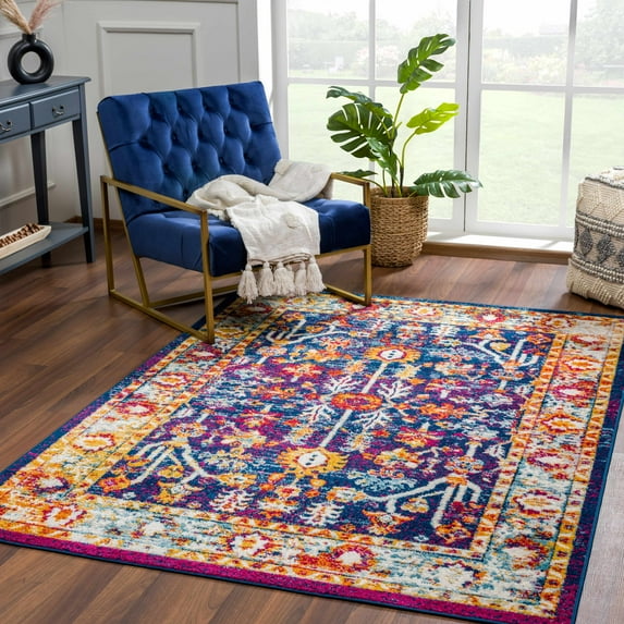 Hauteloom Istanbul Collection Bohemian, Boho Large Area Rug for Living Room Bedroom - Traditional Oriental Style - Vintage Distressed - Orange, Red, Blue, Colorful - 9' x 12'