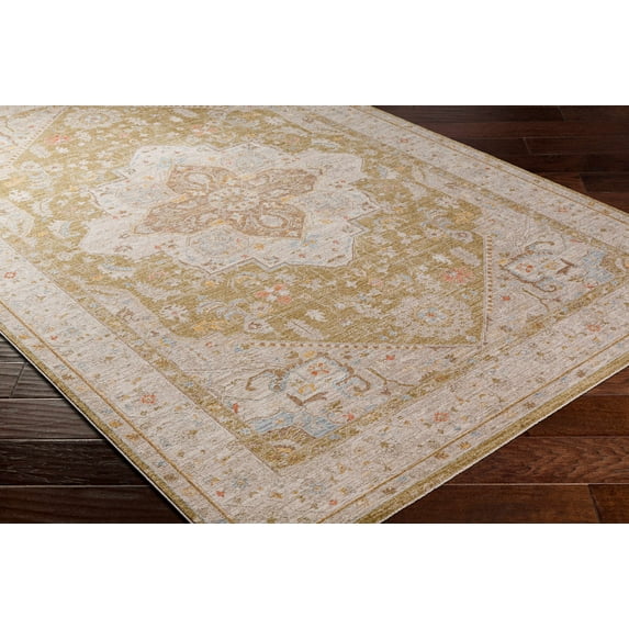 Hauteloom Jago Living Room, Bedroom Area Rug - Traditional - Olive, Taupe, Dark Brown - 18" Sample