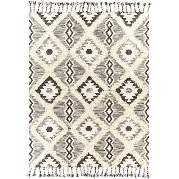 Hauteloom Jarales Wool Living Room, Bedroom Area Rug - Bohemian, Transitional - Plush Pile - Black, Cream - 3' x 5'