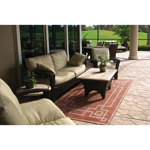 Hauteloom Jarrell Living Room, Bedroom Patio Outdoor Area Rug - Traditional, Transitional - Rust, Dark Red, Beige - 3'7" x 5'7"