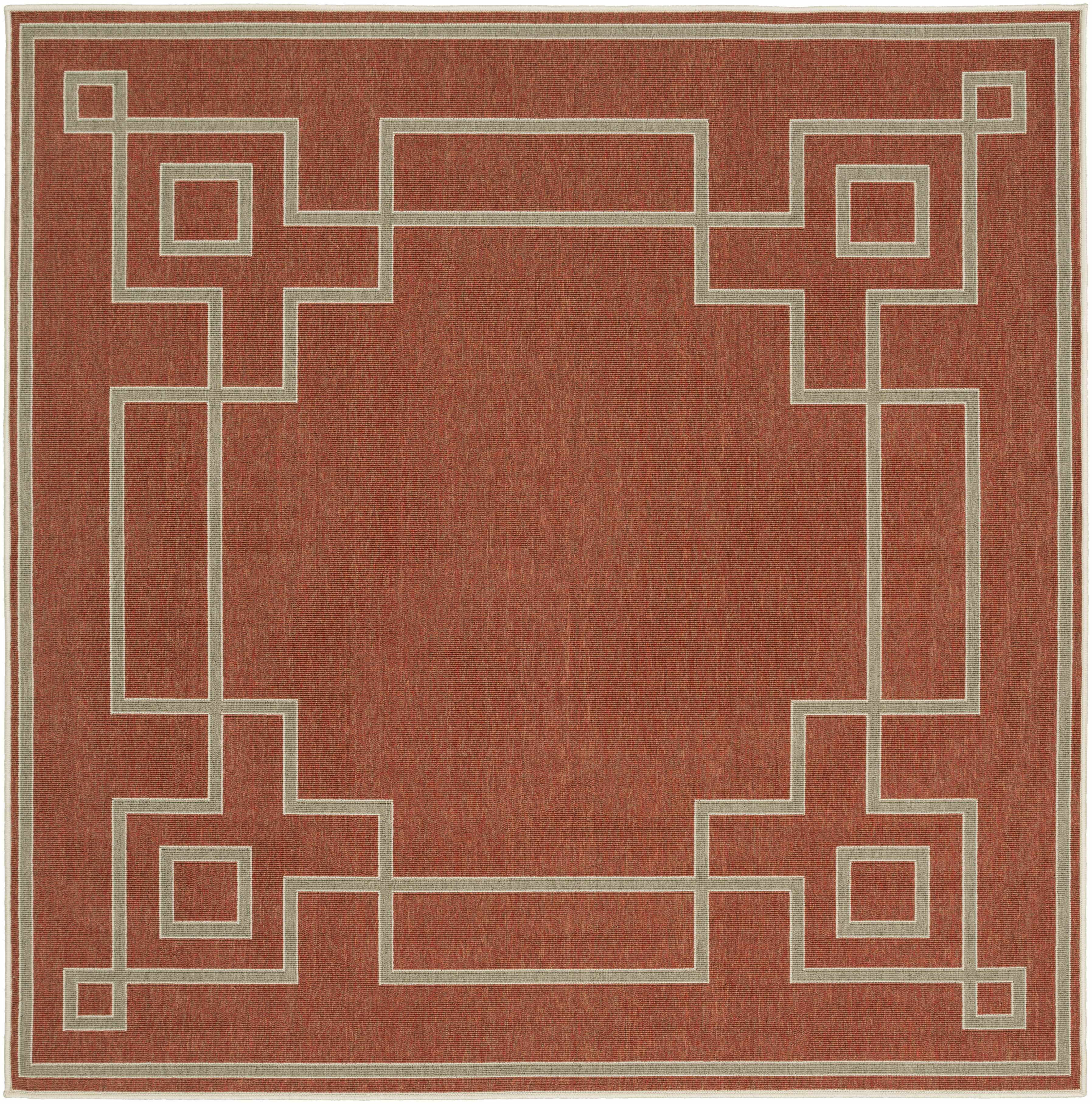 Rust Red and Beige Square Olefin Outdoor Rug 7'3"