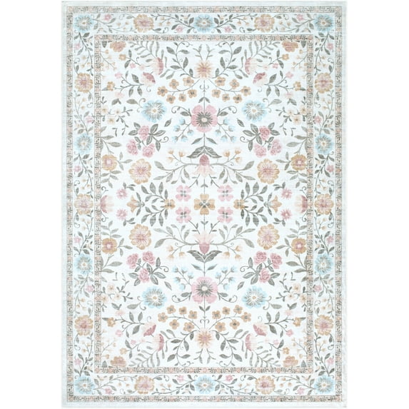 Hauteloom Johnna Living Room, Bedroom Machine Washable Area Rug - Contemporary - Powder Blue, Blush, Soft Gold - 3'6" x 5'6"