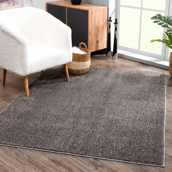 Hauteloom Judy Machine Washable Solid Shag Rug - Plain Living Room Bedroom Shaggy Area Rug - Fluffy Plush High Pile Carpet - Dark Grey, Gray - 6'7" x 9'