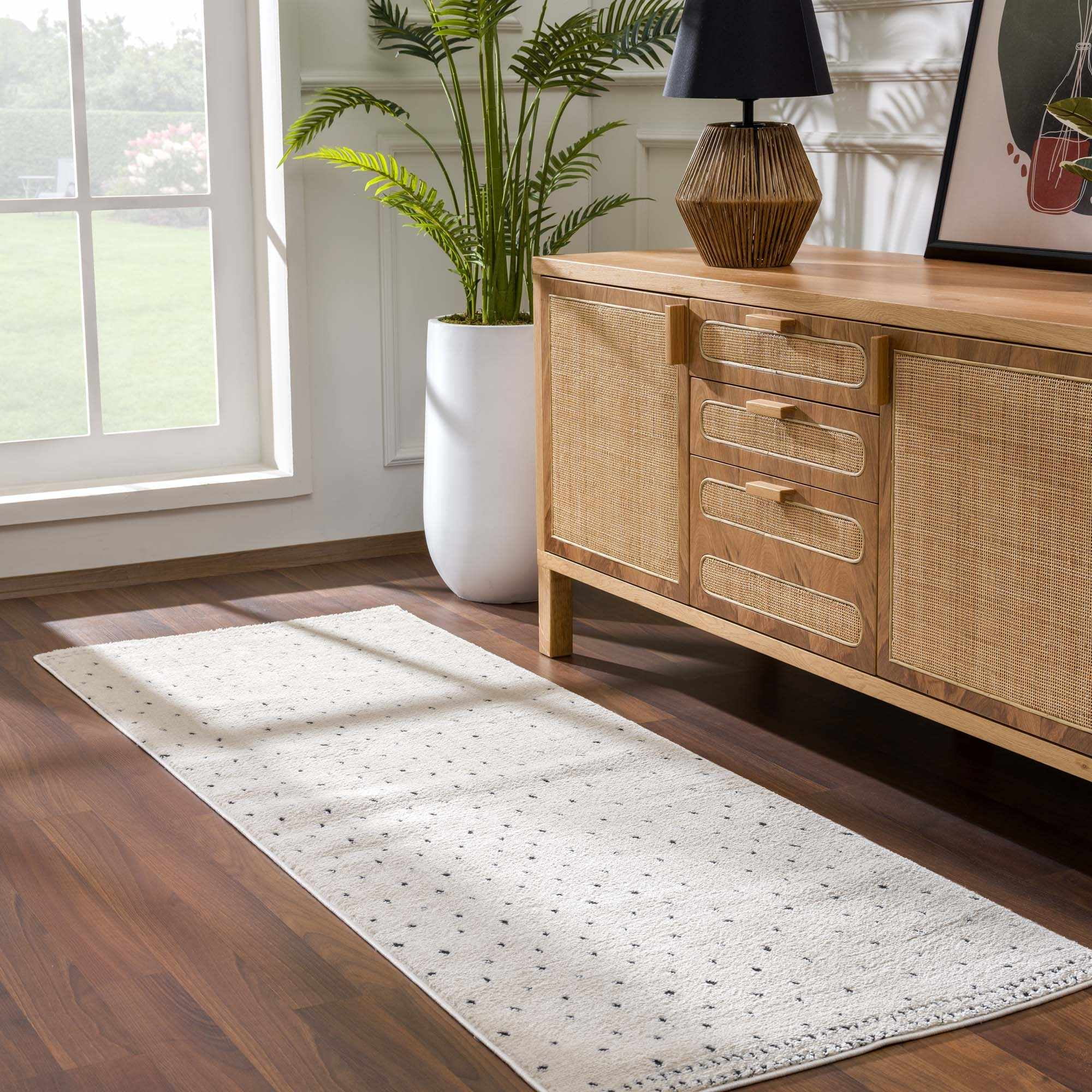Julie Black and Cream High Pile Shag Runner Rug