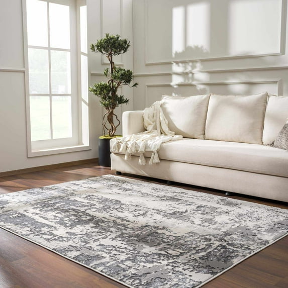 Hauteloom Junko Living Room, Bedroom Area Rug - Contemporary - Light Gray - 7'10" x 10'