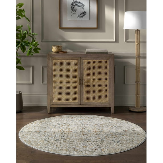 Hauteloom Kabungahan Living Room, Bedroom Area Rug - Beige, Blue, Red - 5'3"-Round