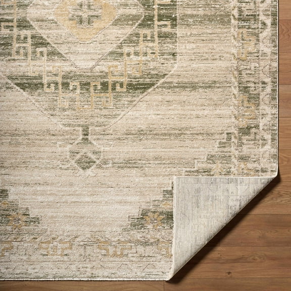 Hauteloom Kalare Oriental Medallion Area Rug - Vintage Faded Look Traditional Floral Carpet for Living Room, Bedroom, Dining Room - Farmhouse - Off White, Tan, Light Gray - 6'7" x 9'