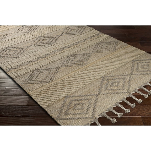 Hauteloom Kanata Jute Living Room, Bedroom Area Rug - Bohemian, Transitional - Tan, Gray - 6' x 9'