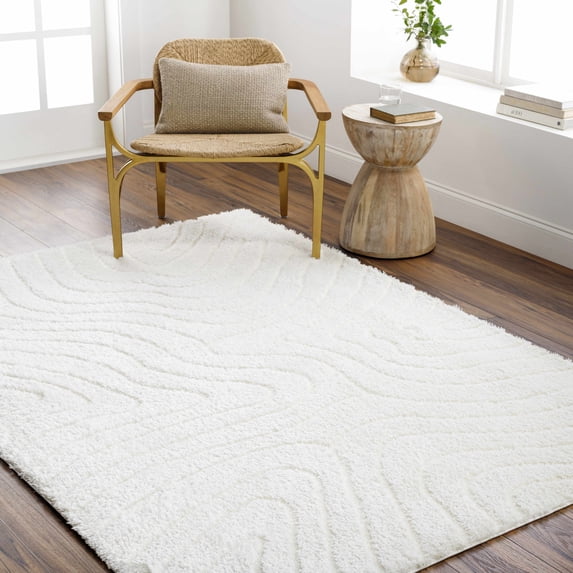 Hauteloom Kanga Living Room, Bedroom Area Rug - Contemporary - Plush Pile - Rose Cream - 5'3" x 7'