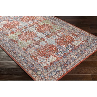 Hauteloom Kangundo Living Room, Bedroom Machine Washable Area Rug - Traditional - Red, Navy, Denim - 7'10" x 10'6"