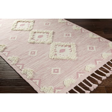 Hauteloom Karumba Wool Living Room, Bedroom Area Rug - Bohemian, Transitional - Plush Pile - Pale Pink, Cream - 2' x 3'