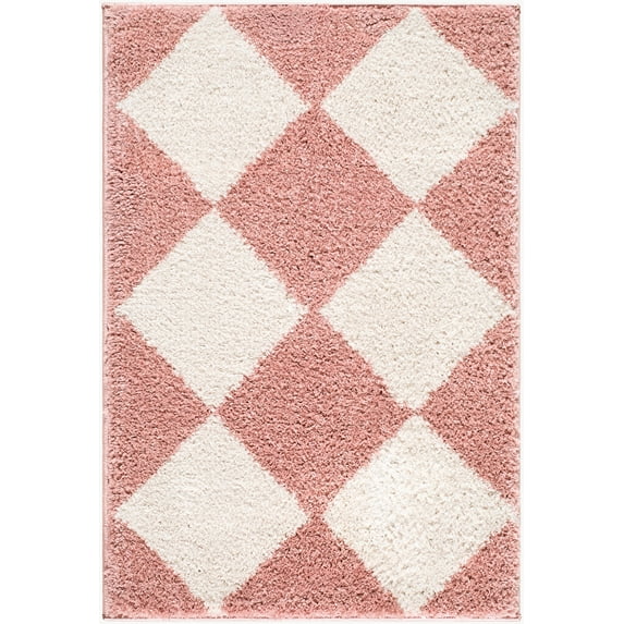 Hauteloom Kawena Living Room, Bedroom Machine Washable Area Rug - Contemporary - High Pile - Dark Pink, Ivory - 7'10" x 10'