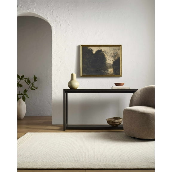 Hauteloom Kayoko Modern Bordered Hand Tufted Natural Fiber Wool Area Rug - Contemporary Grid Carpet for Living Room, Bedroom, Dining Room - Ivory, Off White - 6' x 9'