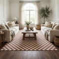 thumbnail image 1 of Hauteloom Kaysar Living Room, Bedroom Machine Washable Area Rug - Square Piles, Checkered - White, Medium Brown - 7'10" x 10', 1 of 12