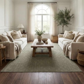 Hauteloom Kazuma Living Room, Bedroom Machine Washable Area Rug - Square Piles, Checkered - Gray Green, Moss Green - 4' x 6'