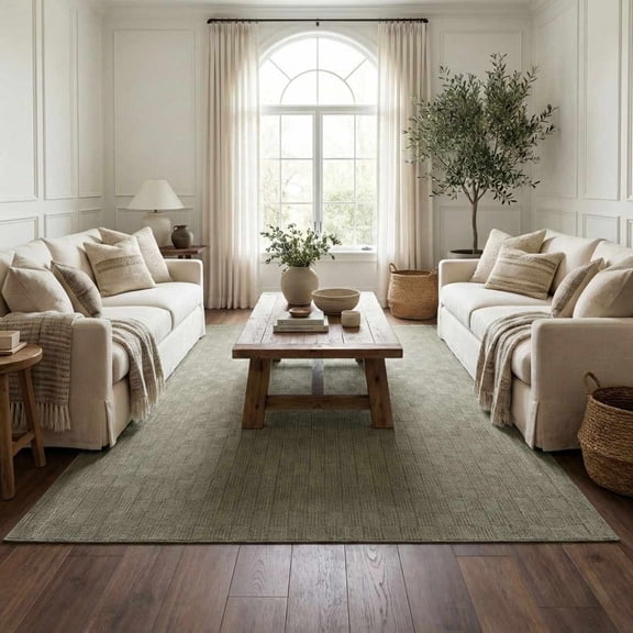 Hauteloom Kazuma Living Room, Bedroom Machine Washable Area Rug - Square Piles, Checkered - Gray Green, Moss Green - 4' x 6'