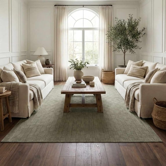 Hauteloom Kazuma Living Room, Bedroom Machine Washable Area Rug - Square Piles, Checkered - Gray Green, Moss Green - 7'10" x 10'