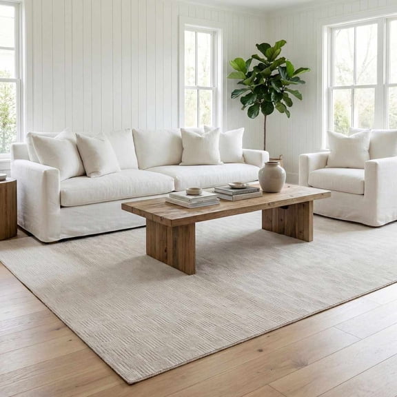Hauteloom Kazuma Living Room, Bedroom Machine Washable Area Rug - Square Piles, Checkered - White, Cream - 5'3" x 7'