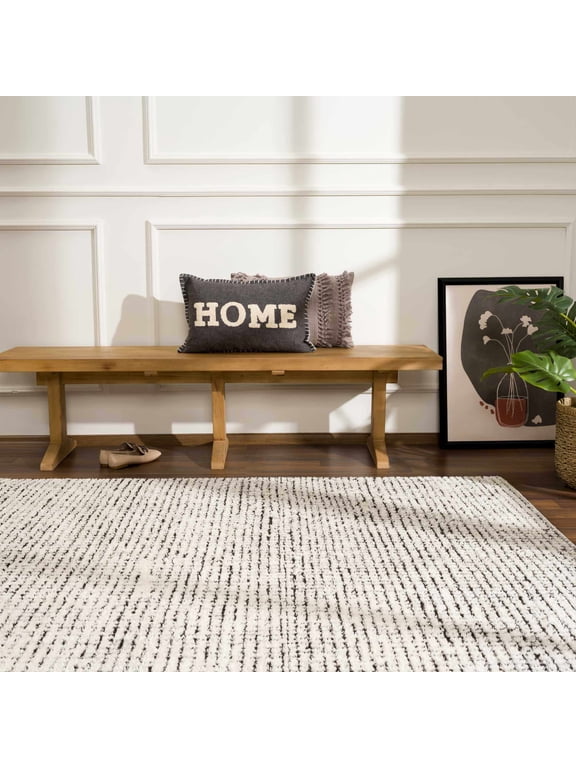 Keita Living Room, Bedroom Area Rug - Modern Boho - Farmhouse Mosaic Carpet - High Pile - Cream, Black - 7'10" x 10'