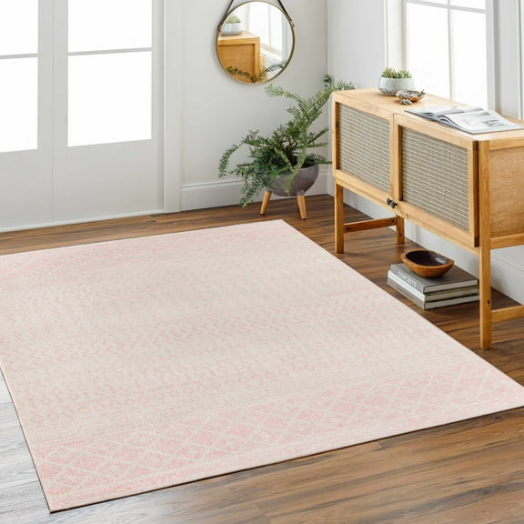 Hauteloom Keizer Living Room, Bedroom Area Rug - Bohemian, Transitional - Blush, Light Gray - 18" Sample