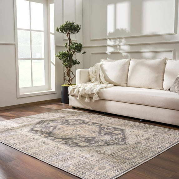 Hauteloom Keola Living Room, Bedroom Machine Washable Area Rug - Farmhouse - Black,Peach,Light Brown - 8'10" x 12'