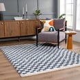 thumbnail image 1 of Hauteloom Kieu Contemporary Checkered Fluffy Shag Area Rug - Modern Geometric Soft Carpet Tiles for Living Room, Kids Room, Nursery - Blue, White - 6'7" x 9', 1 of 14