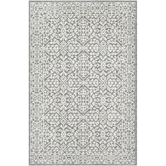 Hauteloom Kinglake Living Room, Bedroom Area Rug - Bohemian, Transitional - Gray, White, Black - 2'2" x 3'9"