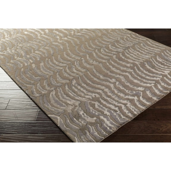 Hauteloom Kirksey Wool Living Room, Bedroom Area Rug - Farmhouse - Gray, Arctic Stone, Dark Brown - 4' x 6'